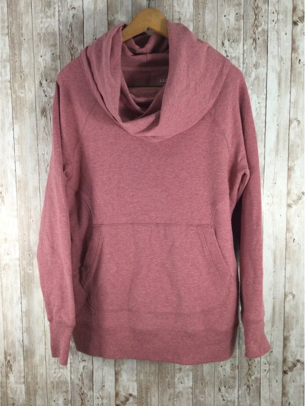 LL Bean Women’s Big Cowl Neck Pullover Sweatshirt Large Soft Fron Pocket Mauve - Picture 2 of 6